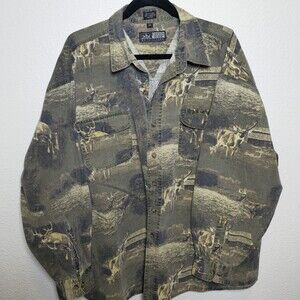 Vintage Canyon Guide Elk Deer Print Shirt 2X 90s Outdoors Cotton Button Up